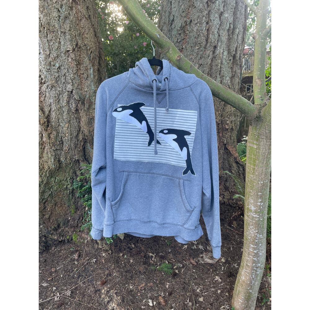Large Orca Upcycled Sweatshirt Hoodie - Picture 3 of 6